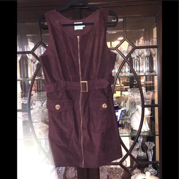 Judith March Aubergine Corduroy Dress With Belt - Picture 2 of 7